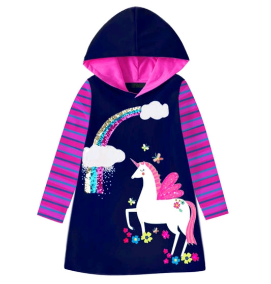 Purple Hooded Unicorn Dress (3-8Yrs)