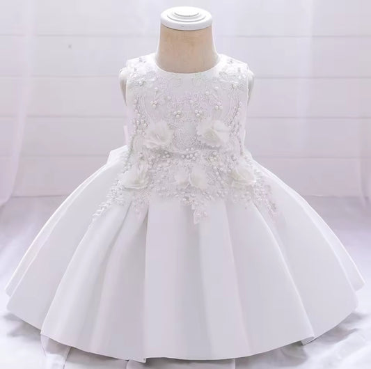 White Beaded Flower Dress (3M-5Yr)