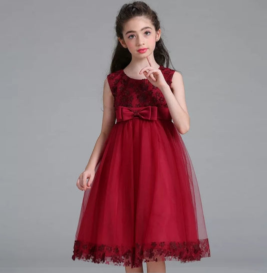 Girls Wine Red Party Dress (6m-8 Yrs)