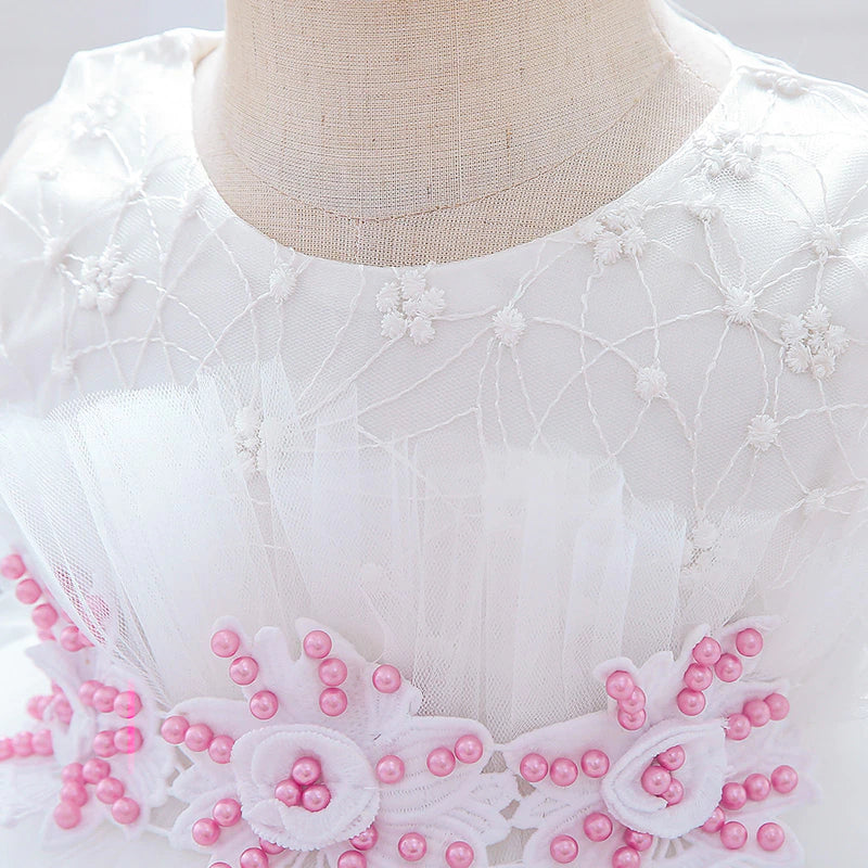 White & Pink Flower Dress (9M-5Yrs)