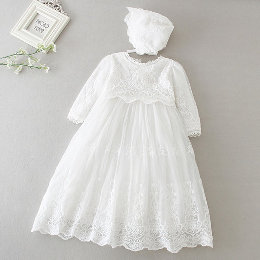 Long Sleeve Lace Christening Dress (3M-24M)