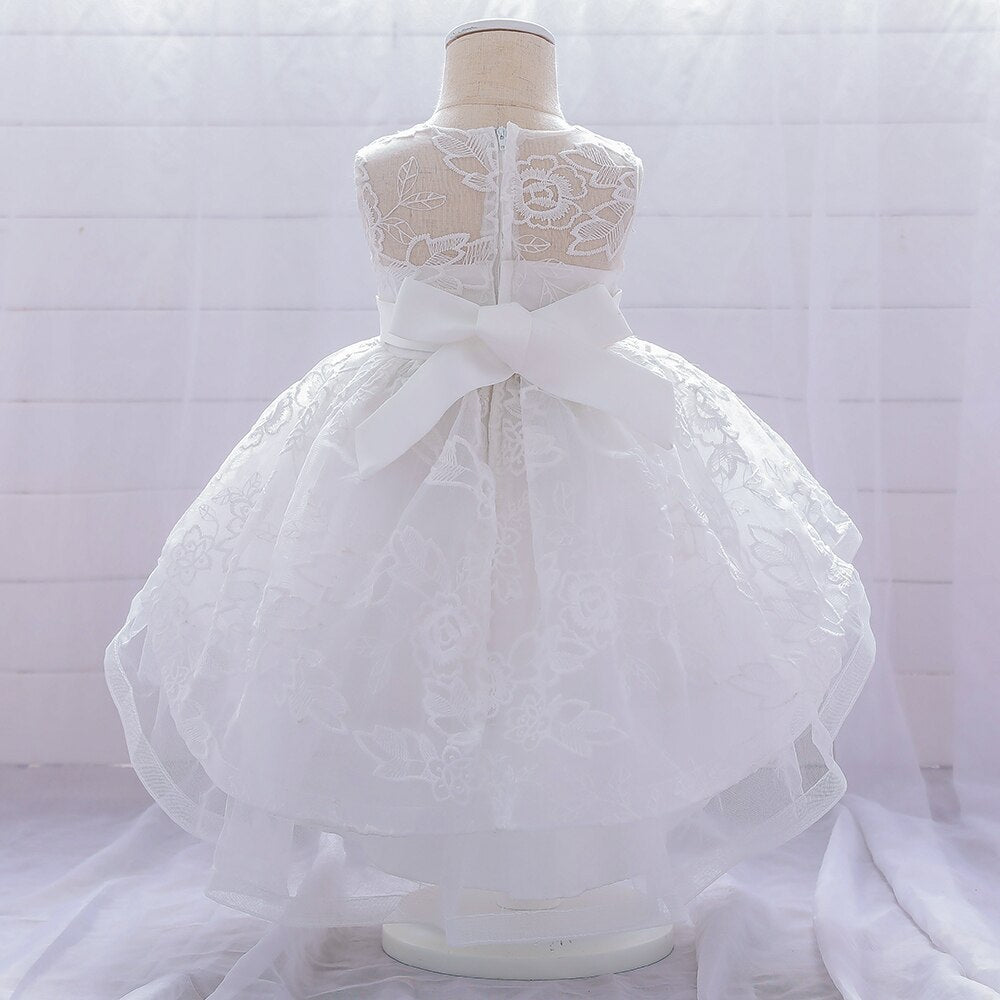 White Embroidered & Beaded Baptism Dress (3M -24M)