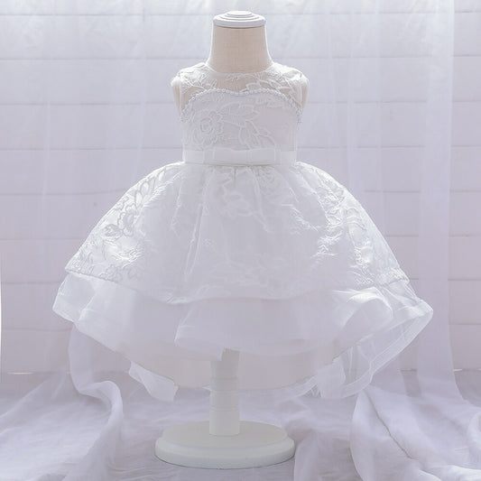 White Embroidered & Beaded Baptism Dress (3M -24M)