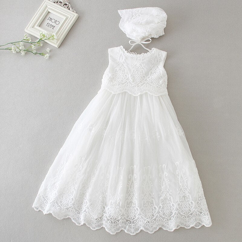 Long Christening Dress & Bonnet (3M-24M)