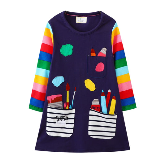 Navy Rainbow Dress (3-10 Yrs)