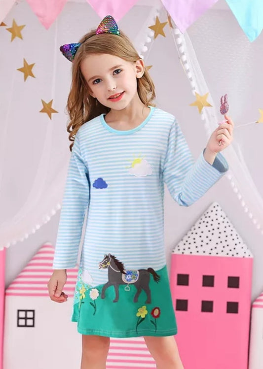 Girls Horse Print Dress, Size 18M-6 Yrs
