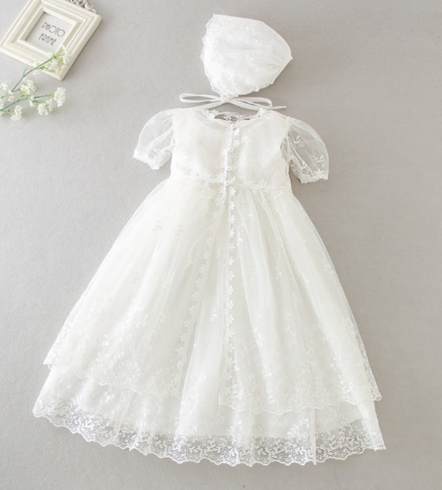 Christening Gown, Lace Cloak & Hat (3M-24M)
