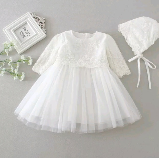 Tulle Christening Dress & Bonnet (3M-24M)
