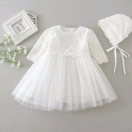Tulle Christening Dress & Bonnet (3M-24M)