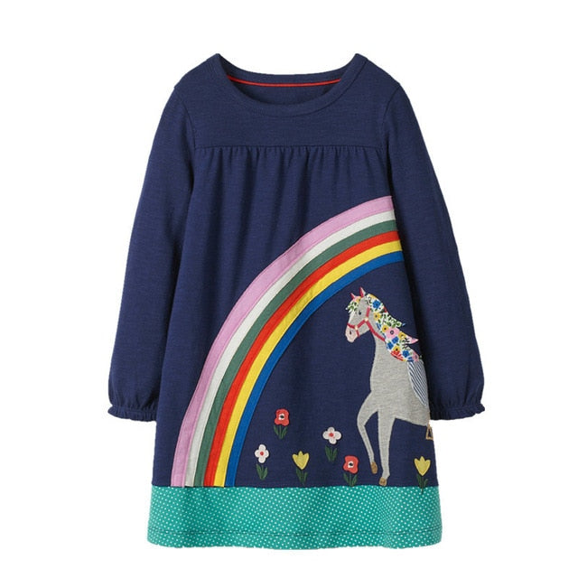 Rainbow & Horse Dress, Size 2-7 Yrs