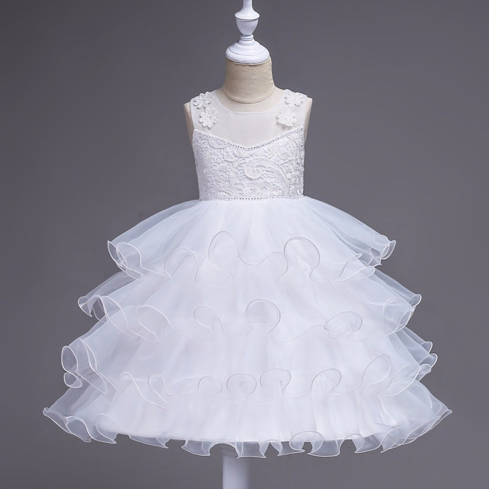 White Layered Tulle Dress, Size 3-14 Yrs