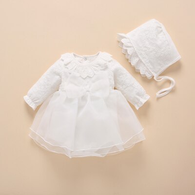 White Christening Dress & Bonnet (3-12M)