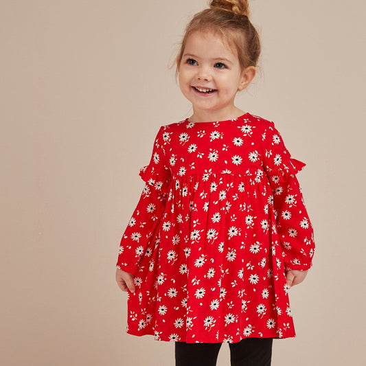 Red Flower Dress, Size 2-7 Yrs