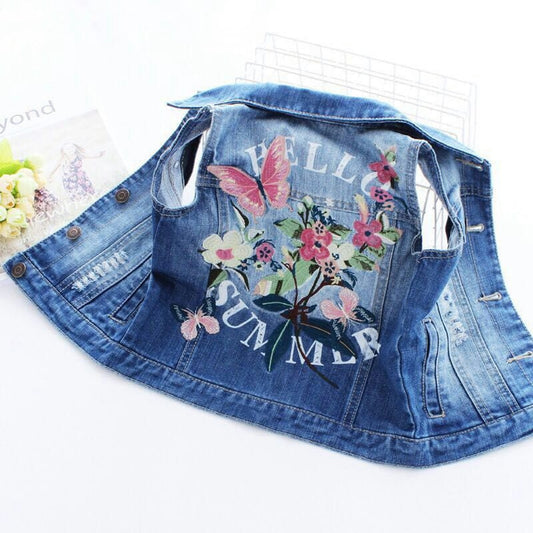 Floral Denim Jacket, 2-10 Yrs