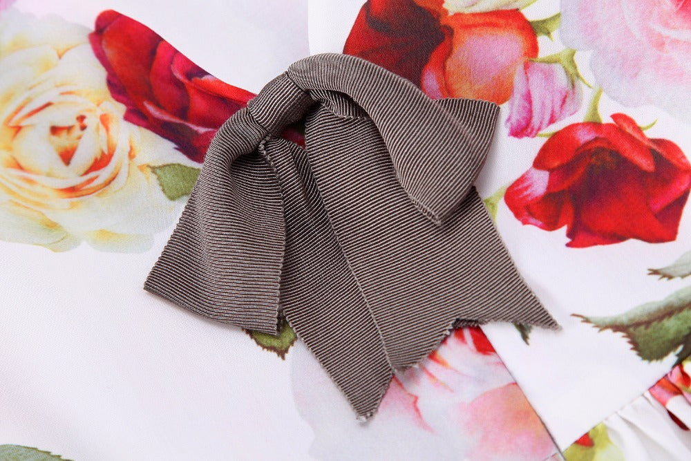 Girls Short Sleeve Roses Dress, Size 2-10 Yrs