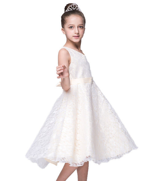 White Lace Sleeveless Dress, Size 4-14 Yrs