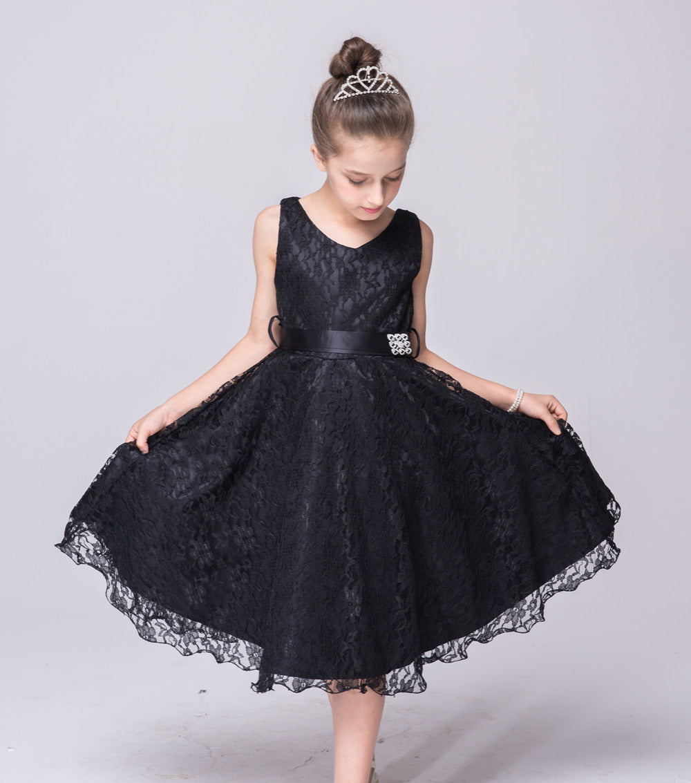 Black Lace Sleeveless Dress, Size 4-14 Yrs