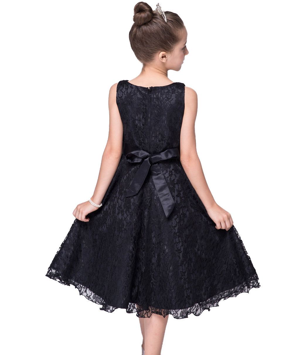 Black Lace Sleeveless Dress, Size 4-14 Yrs