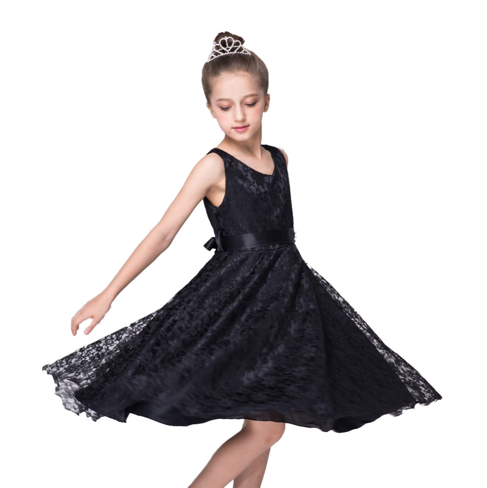 Black Lace Sleeveless Dress, Size 4-14 Yrs