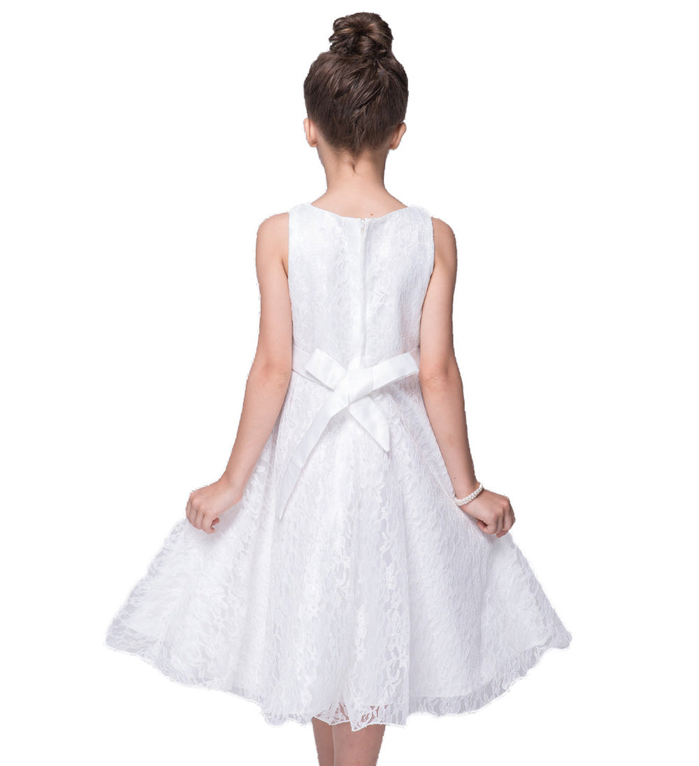 White Lace Sleeveless Dress, Size 4-14 Yrs
