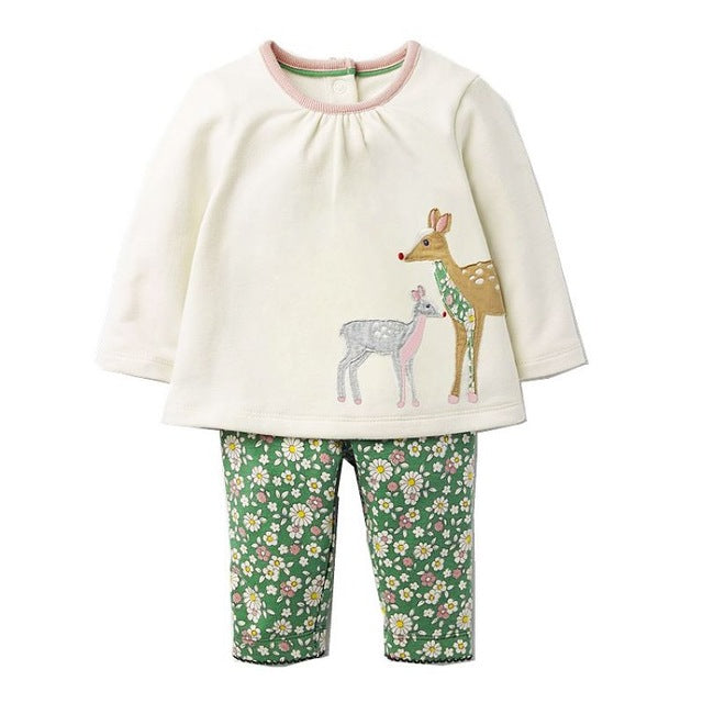 Girls Deer & Floral Tracksuit, Size 18M-7Yrs