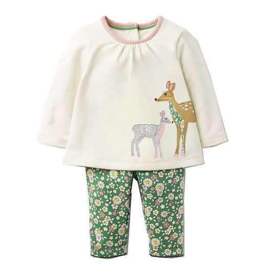 Girls Deer & Floral Tracksuit, Size 18M-7Yrs