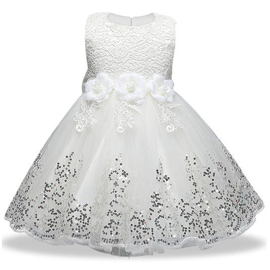 Girls Sequin & Lace White Dress ( 6 -12Yrs)