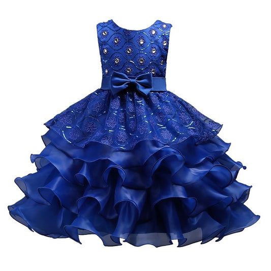Girls Navy Blue Diamante Party Dress (2-14Yrs)