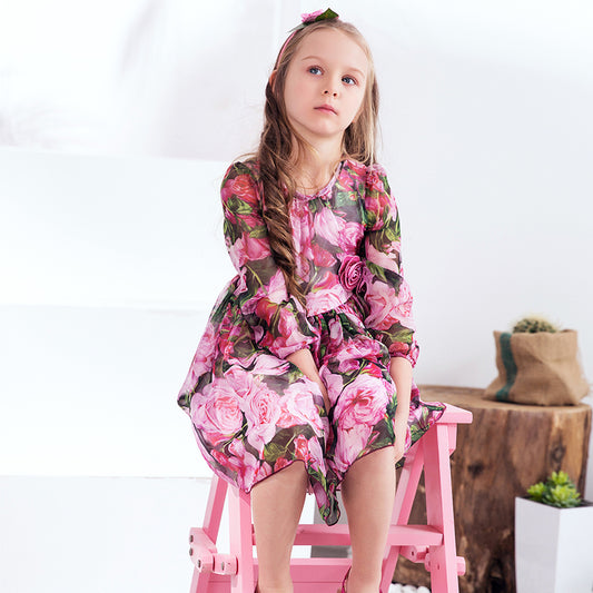 Girls Chiffon Rose Dress, Size 3-6 Yrs