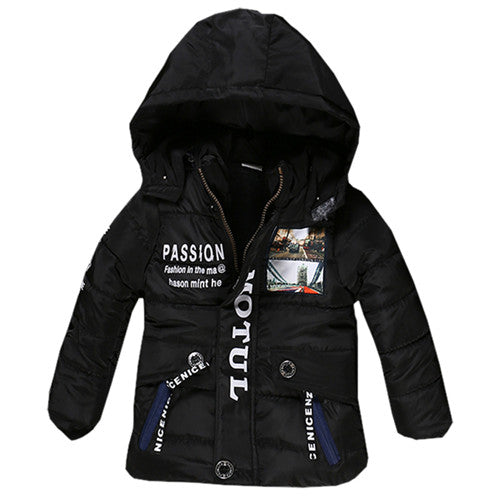 Boys Winter Hooded Coat - Black, 18M-5Yrs