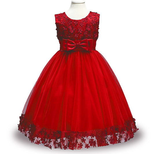 Girls Red Party Dress, Size 1-8 Yrs