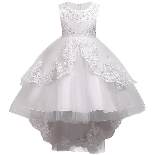Girls Swallowtail Embroidered White Dress, Size 3-14yrs