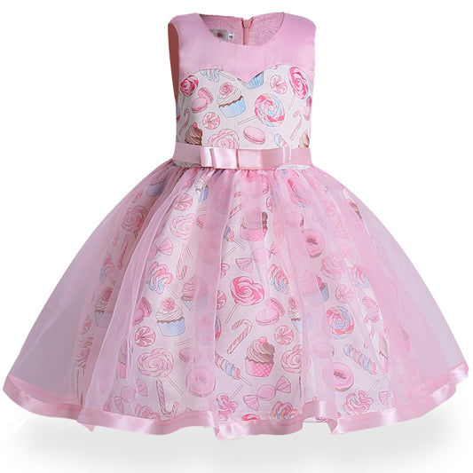 Girls Sweet Print Dress, Pink, Size 2-10 Yrs