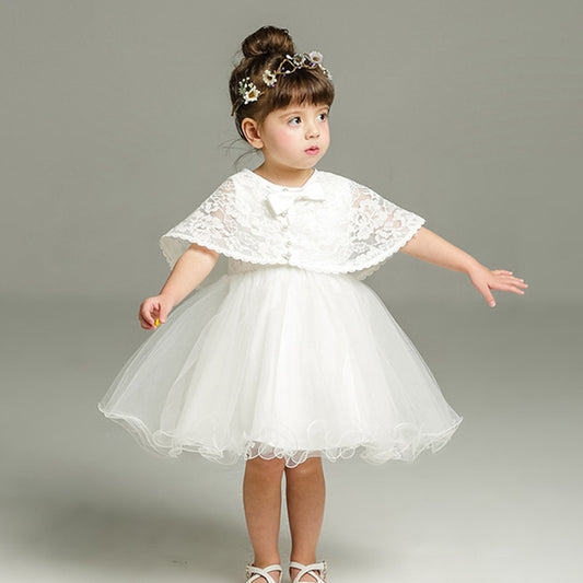 Girls Cotton Lace Christening Dress & Cape (3-24M)