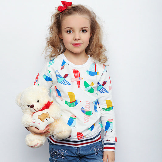 Girls Bird Print Sweatshirt, Size 2-7 Yrs