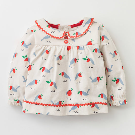Girls Bird Print Smock T-Shirt, Size 18M-6 Yrs