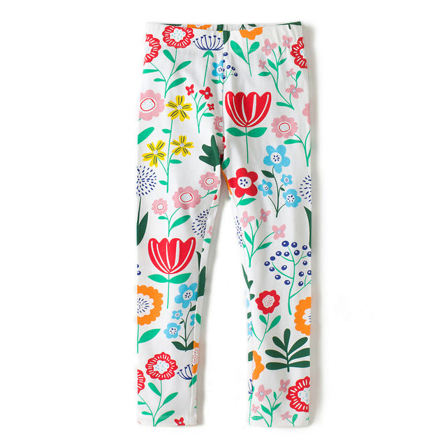 Girls Flower Print Leggings, Size 2-12 Yrs
