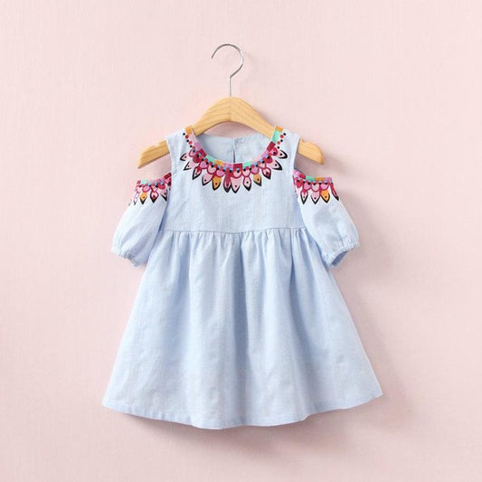 Girls Off The Shoulder Cotton Dress, Size 18M-8Yrs