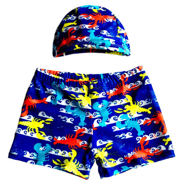 Boys Swimming Trunks & Cap, Size 1-10 Yrs