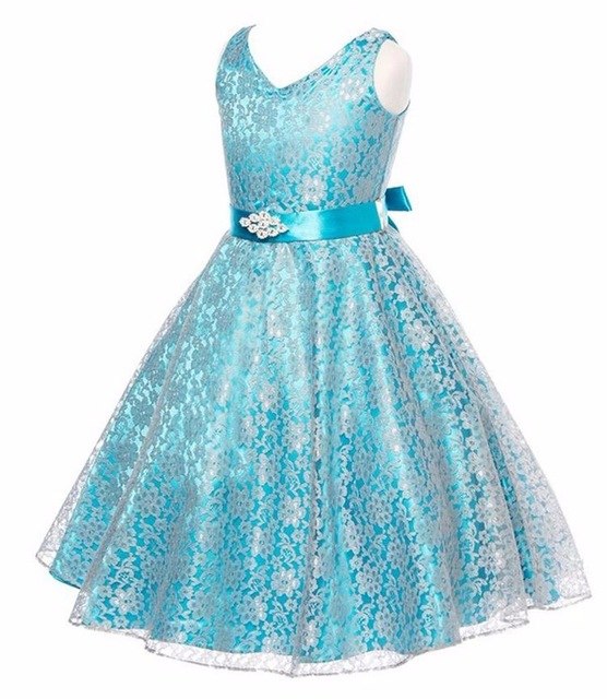 Blue Lace Sleeveless Dress, Size 4-14 Yrs