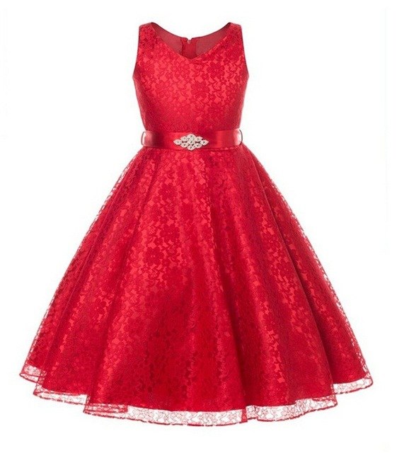 Red Lace Sleeveless Dress, Size 4-14 Yrs