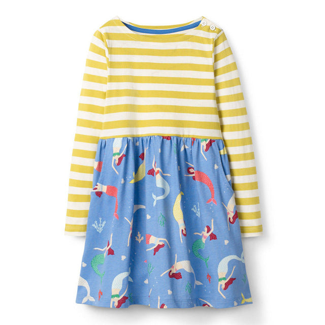 Mermaid striped Print Dress, Size 18M-6Yrs