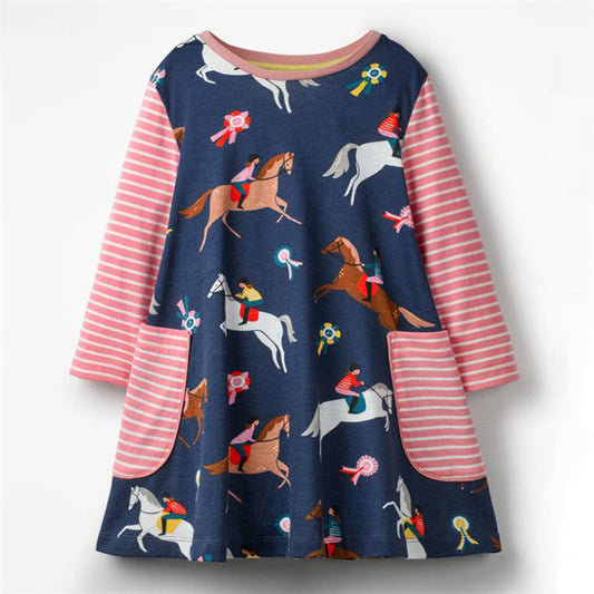 Horses Cotton Dress, Size 18M-6Yrs