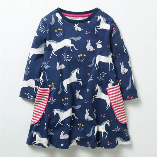 White Horses Navy Dress, Size 18M-6Yrs