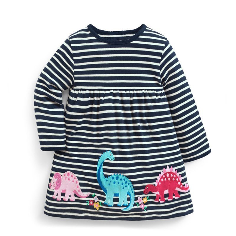 Striped Dinosaur Dress, Size 18M-6Yrs