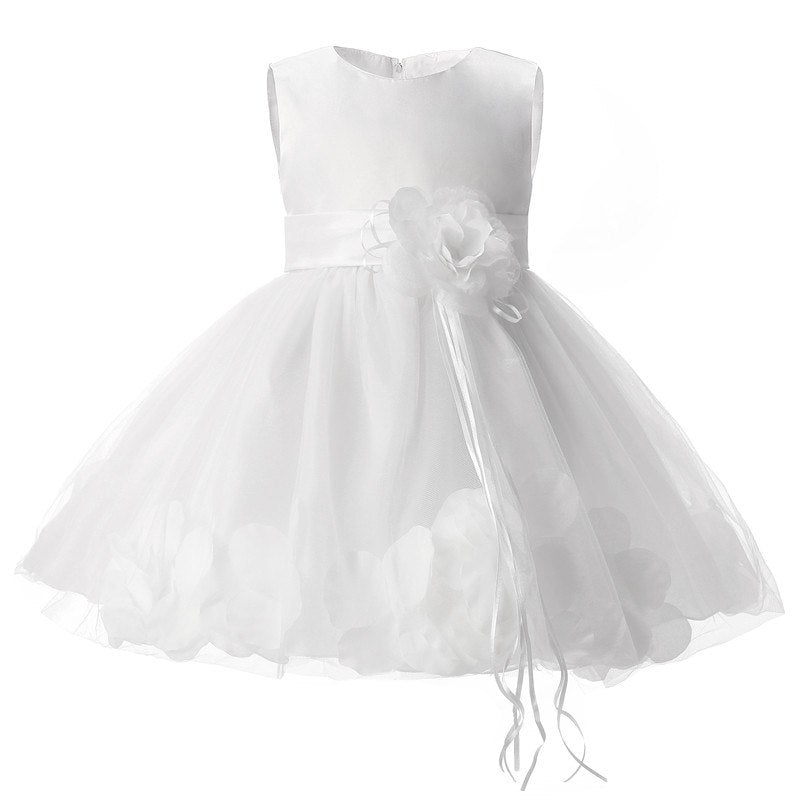 Petal Hem Floral Dress, White, Size 6M-24M