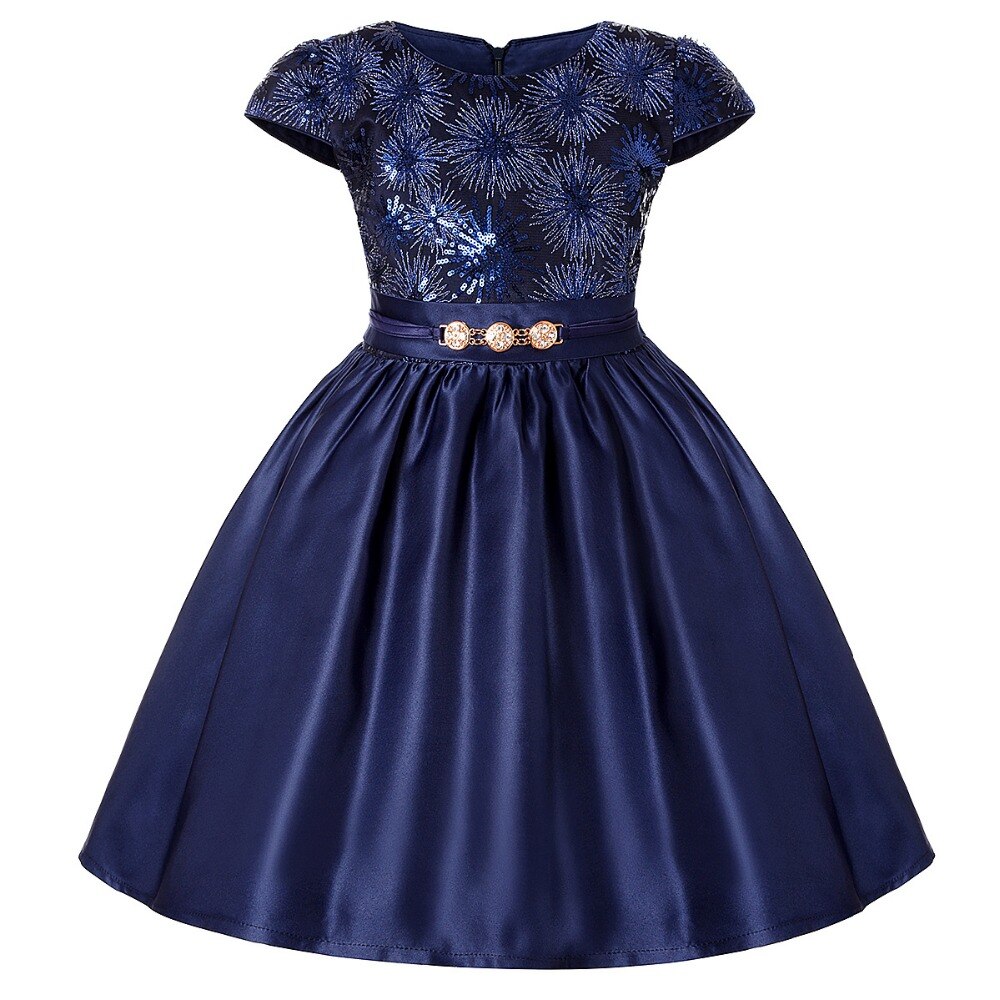 Navy Crew Neck Dress, Size 2-8 Yrs