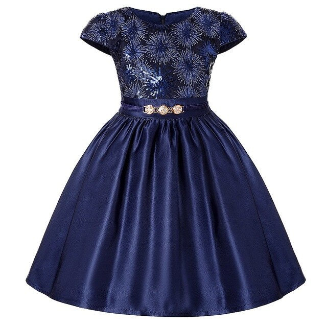 Navy Crew Neck Dress, Size 2-8 Yrs