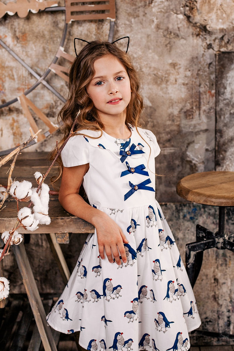 Birds & Bows Dress, 3-14 Yrs