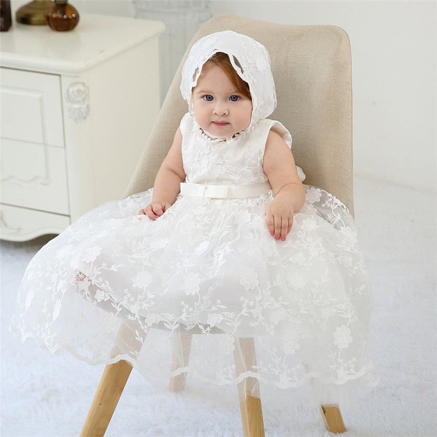 White lace baptism store dress